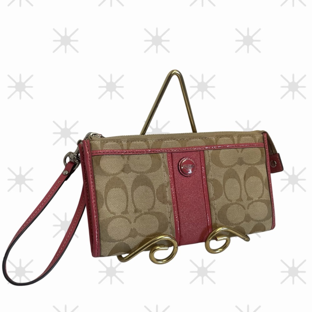 Coach Tan and Pink Signature Clutch‎ Wallet